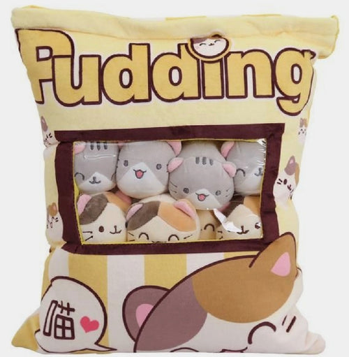 Stress-Relief Pudding Kitties Yellow Pillow