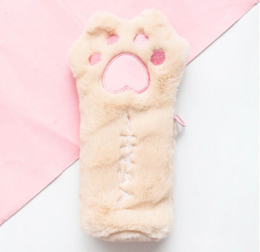 Cute Plush Cat's Paw Pencil Case for School