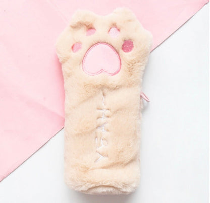 Cute Plush Cat's Paw Pencil Case for School