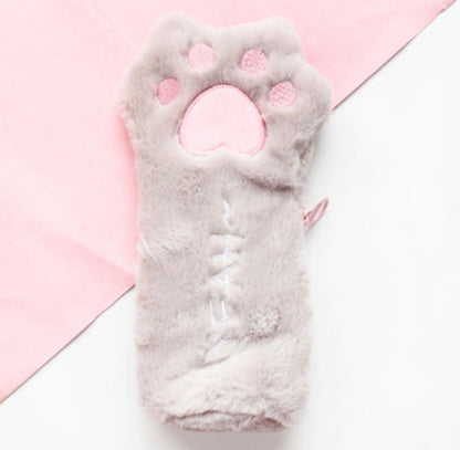 Cute Plush Cat's Paw Pencil Case for School