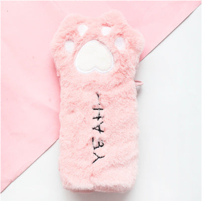 Cute Plush Cat's Paw Pencil Case for School