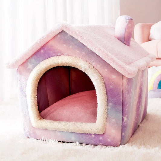 Pink & Purple Shinny Sky Soft and Warm Cat Bed