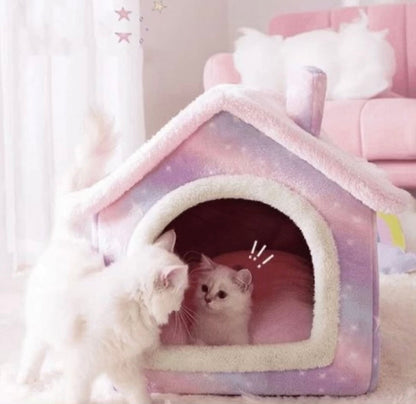Pink & Purple Shinny Sky Soft and Warm Cat Bed