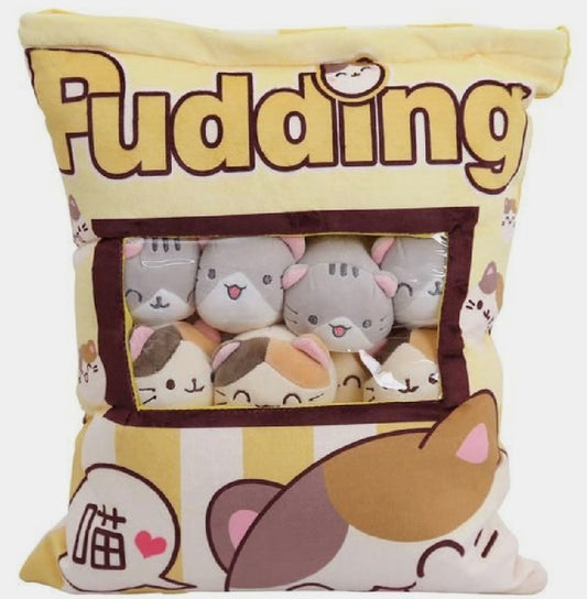 Stress-Relief Pudding Kitties Yellow Pillow