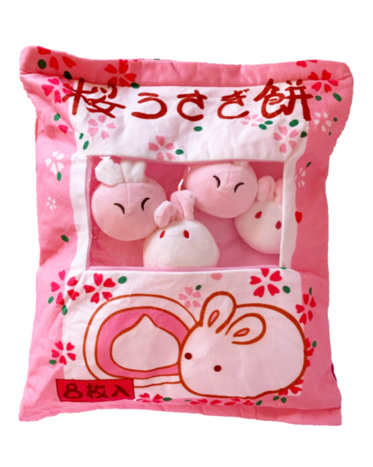 Stress-Relief Pudding Bunnies Pink Pillow